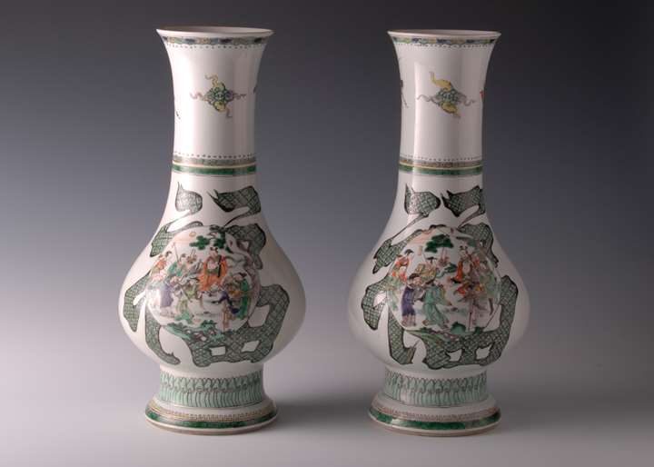 Pair of Famille Verte Vases with Shou Characters